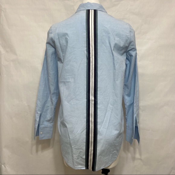 ATHLETA CHAMBRAY MARINWOOD STRIPED POPLIN RELAXED LIGHT BLUE BUTTON DOWN TOP - Picture 11 of 16